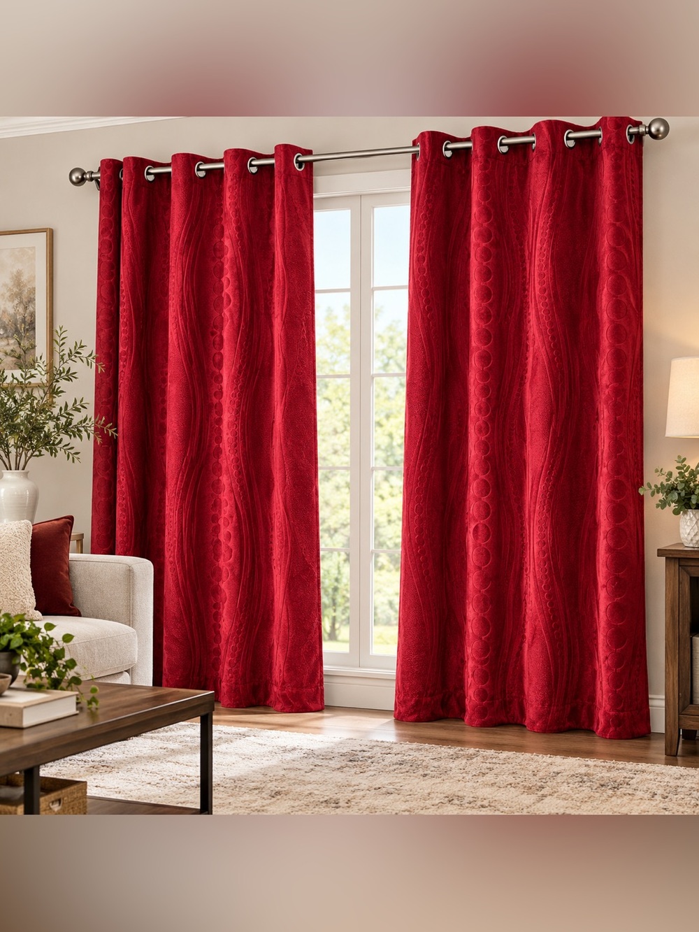 2 piece red velvet curtain set